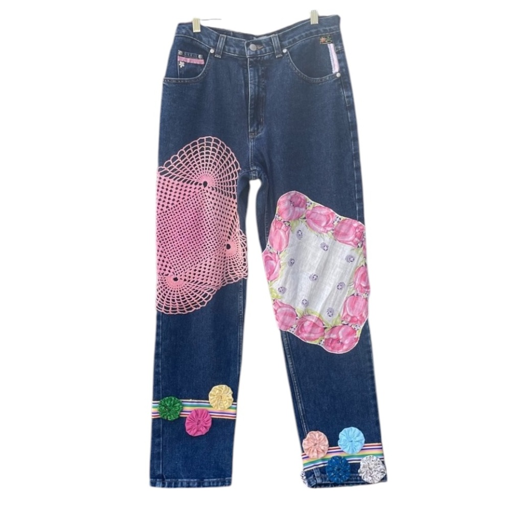 ERIKA KELLY APPAREL Collaged Upcycled Saint John’s Bay Mom Jeans by Me! EKA!